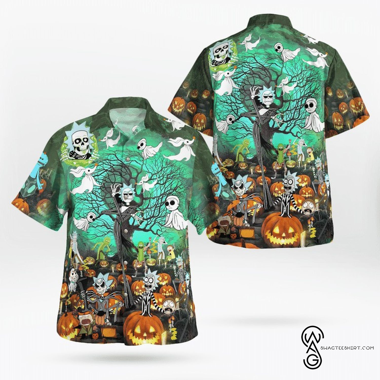 [Top Trending] Rick And Morty Tim Burton Halloween Full Printing Hawaiian Shirt Funny Hawaiian Beach Gift Casual Shirt